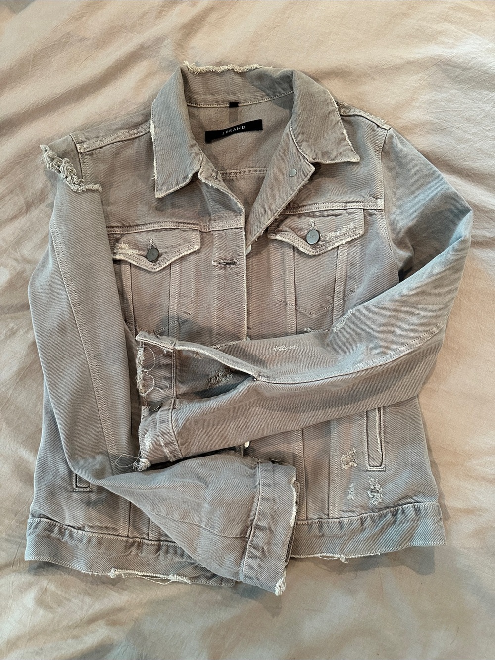J Brand Frayed Light Gray Denim Jacket